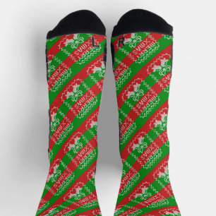 Ugly sweater pattern jingle bells Merry Xmas yarn Socks