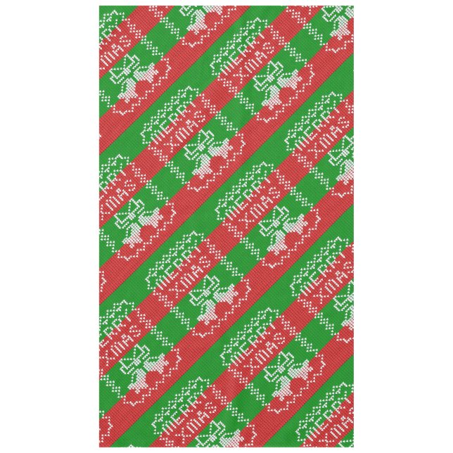 Ugly sweater pattern jingle bells Merry Xmas yarn Tablecloth (Front)