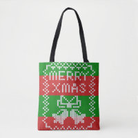 Ugly sweater pattern jingle bells Merry Xmas yarn