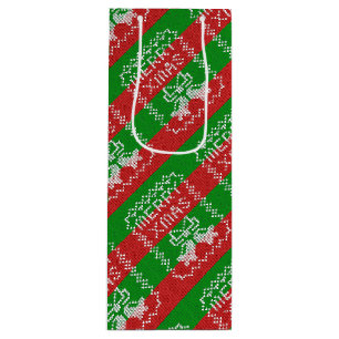 Ugly sweater pattern jingle bells Merry Xmas yarn Wine Gift Bag