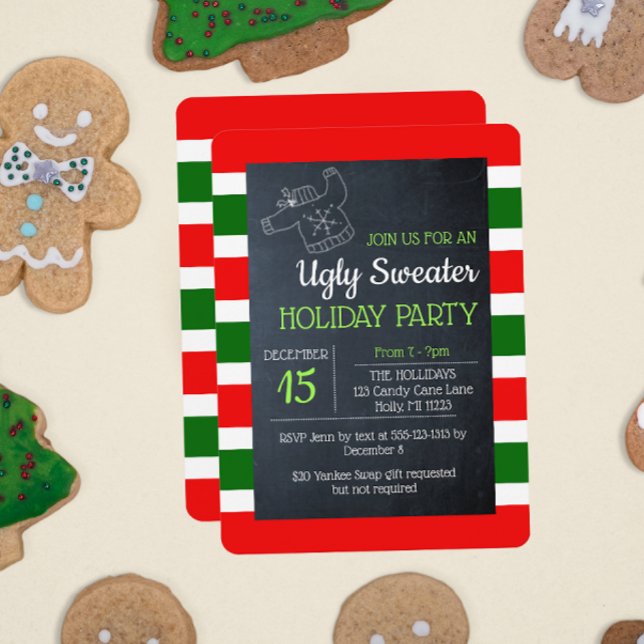 Ugly Sweater Red and Green Stripe Holiday Invitation (Creator Uploaded)