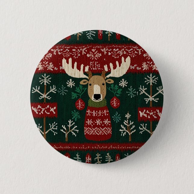 Ugly sweater reindeer 6 cm round badge (Front)