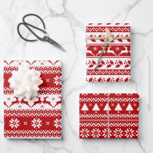 Ugly Sweater Reindeer & Christmas Tree Wrapping Paper Sheet