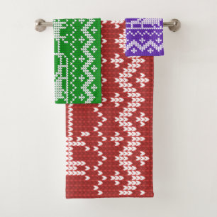 Ugly sweater Santa Claus sleigh and reindeers Bath Towel Set