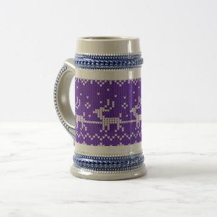 Ugly sweater Santa Claus sleigh and reindeers Beer Stein