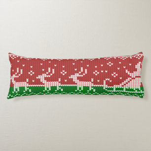 Ugly sweater Santa Claus sleigh and reindeers Body Cushion
