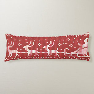 Ugly sweater Santa Claus sleigh and reindeers Body Cushion