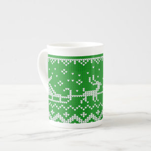 Ugly sweater Santa Claus sleigh and reindeers Bone China Mug