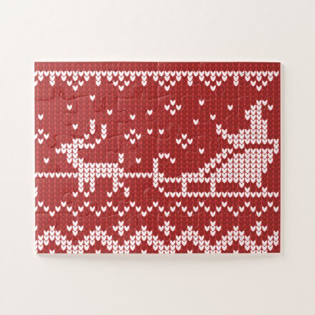 Ugly sweater Santa Claus sleigh and reindeers Jigsaw Puzzle (Horizontal)
