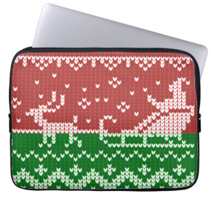 Ugly sweater Santa Claus sleigh and reindeers Laptop Sleeve