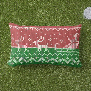 Ugly sweater Santa Claus sleigh and reindeers Lumbar Cushion