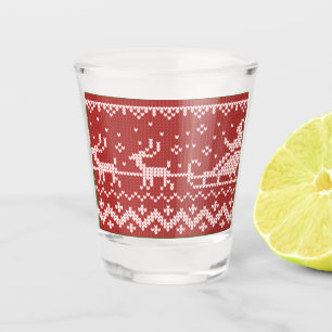 Ugly sweater Santa Claus sleigh and reindeers Shot Glass