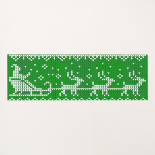 Ugly sweater Santa Claus sleigh and reindeers Yoga Mat