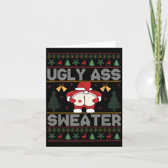 Ugly Sweater Santa Merry Christmas Funny Pajamas X Card (Front)