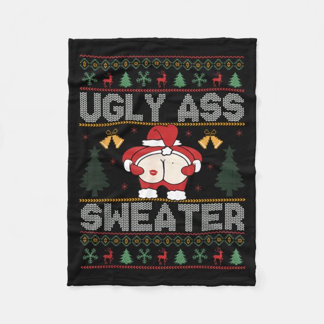 Ugly Sweater Santa Merry Christmas Funny Pajamas X Fleece Blanket (Front)