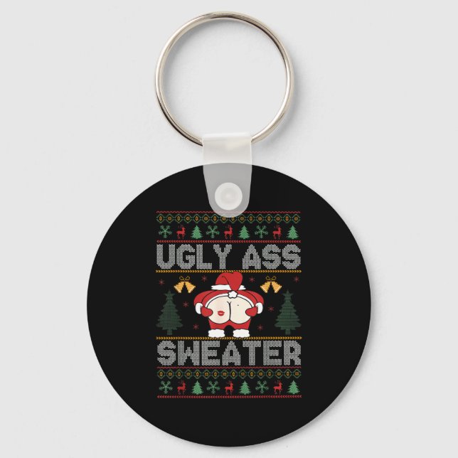 Ugly Sweater Santa Merry Christmas Funny Pajamas X Key Ring (Front)