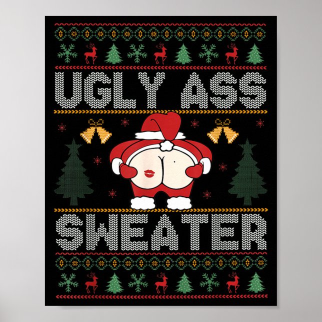 Ugly Sweater Santa Merry Christmas Funny Pajamas X Poster (Front)