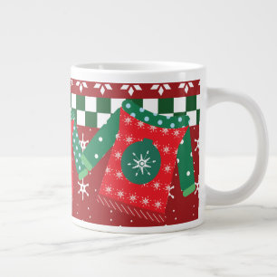 Ugly Sweater Snowflake Pattern Red Green   Large Coffee Mug