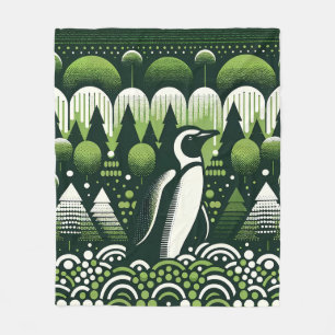 Ugly Sweater Style Christmas Penguin In Dark Lime Fleece Blanket