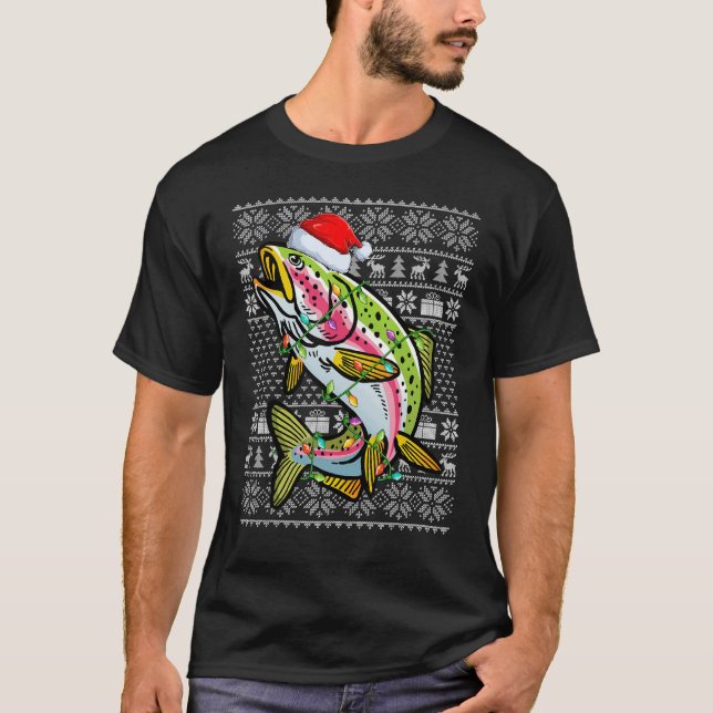 Ugly Sweater Style Xmas Lights Rainbow Trout Fish  (Front)
