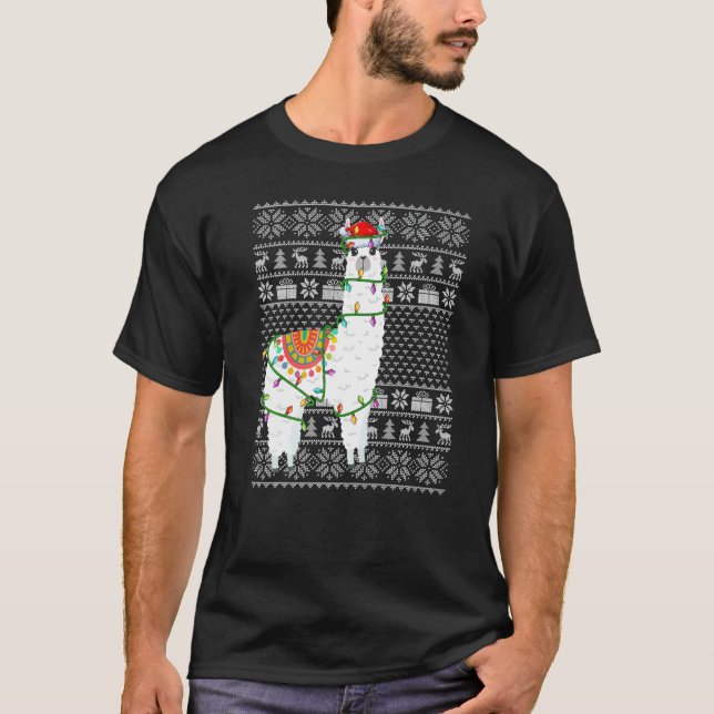 Ugly Sweater Style Xmas Lights Santa Alpaca Christ (Front)