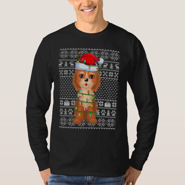 Ugly Sweater Style Xmas Lights Santa Cockapoo Dog  (Front)