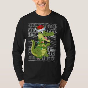 Ugly Sweater Style Xmas Lights Santa Crocodile Chr