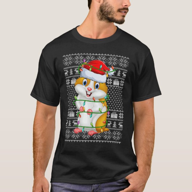 Ugly Sweater Style Xmas Lights Santa Hamster Chris (Front)