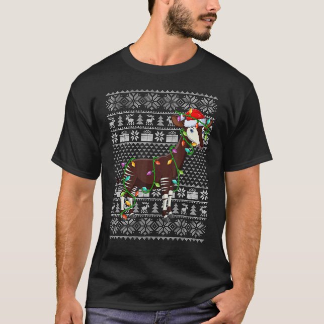 Ugly Sweater Style Xmas Lights Santa Okapi Christm (Front)