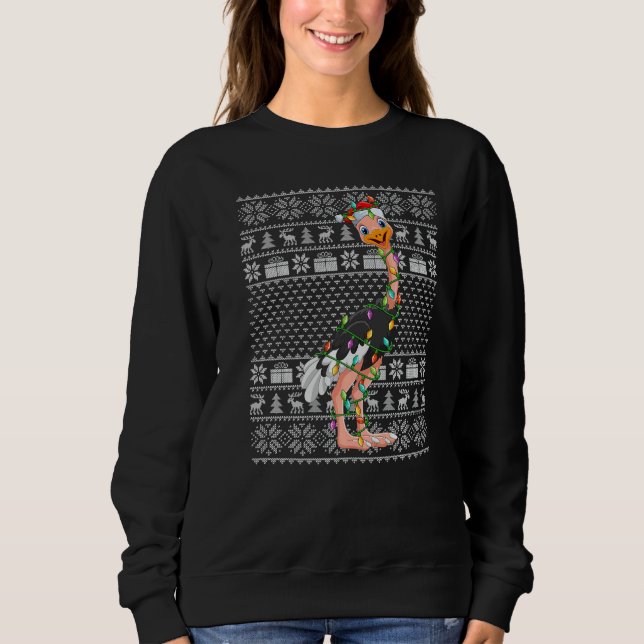 Ugly Sweater Style Xmas Lights Santa Ostrich Bird  (Front)