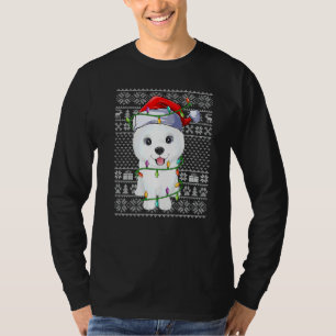 Ugly Sweater Style Xmas Lights Santa Samoyed Dog C