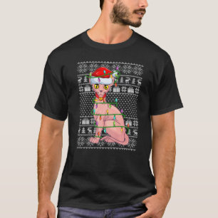 Ugly Sweater Style Xmas Lights Santa Sphynx Cat Ch