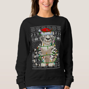 Ugly Sweater Style Xmas Lights Santa White Tiger C