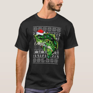 Ugly Sweater Style Xmas Lights Striped Bass Fish C