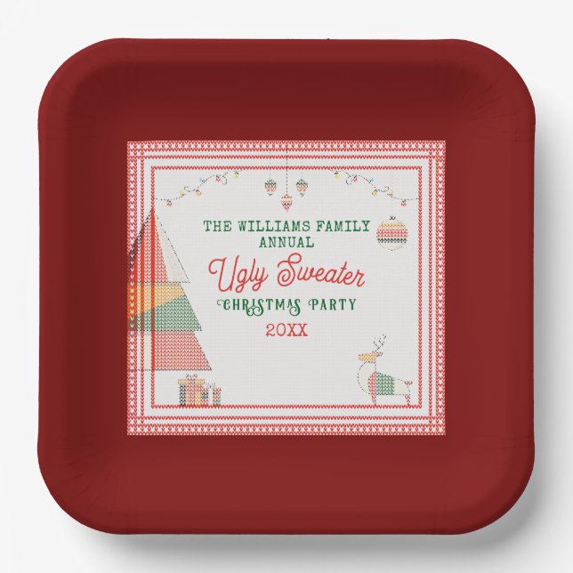 Ugly Sweater Ugliest Contest Christmas Holiday Paper Plate (Front)