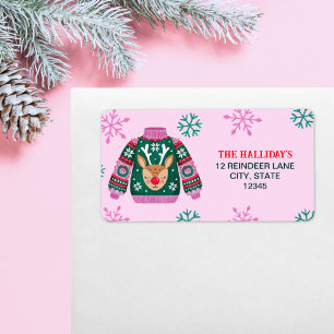 Ugly Sweater with Reindeer and Snowflakes  Label