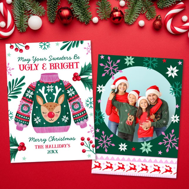 Ugly Sweater with Reindeer Family Photo Holiday Card (Ugly Sweater with Reindeer Family Photo Holiday Card)