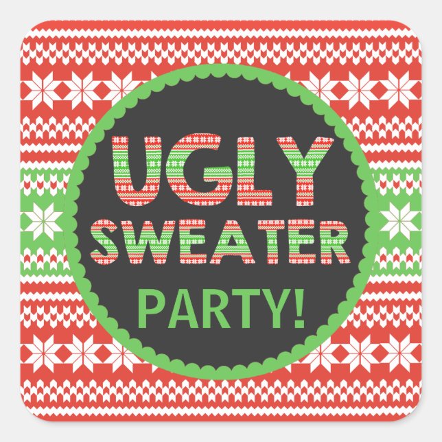 Ugly Sweater Word Art Christmas Party Sticker (Front)