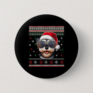 Ugly Sweater X-mas Santa Miniature Schnauzer Dog C 6 Cm Round Badge