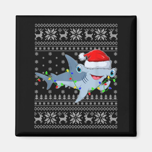 Ugly Sweater Xmas Lights Santa Hammerhead Shark Ch Magnet (Front)