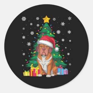 Ugly Sweater Xmas Tree Light Dogue De Bordeaux Dog Classic Round Sticker
