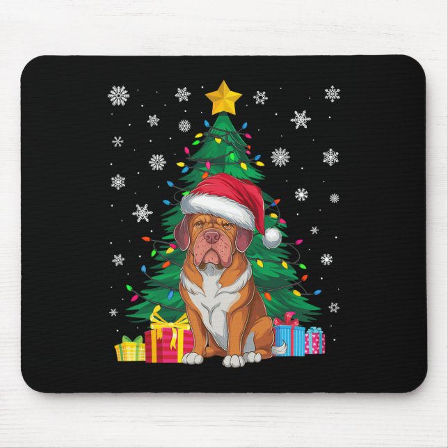 Ugly Sweater Xmas Tree Light Dogue De Bordeaux Dog Mouse Pad (Front)