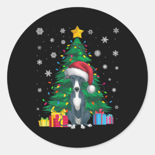 Ugly Sweater Xmas Tree Light Italian Greyhound Dog Classic Round Sticker
