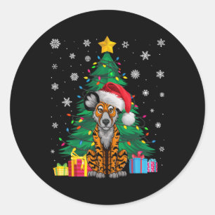 Ugly Sweater Xmas Tree Lights African Wild Dog San Classic Round Sticker