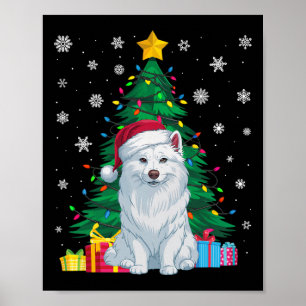 Ugly Sweater Xmas Tree Lights American Eskimo Dog  Poster