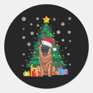 Ugly Sweater Xmas Tree Lights Belgian Malinois Dog Classic Round Sticker