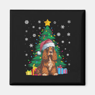 Ugly Sweater Xmas Tree Lights Er Spaniel Dog Santa Magnet