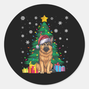 Ugly Sweater Xmas Tree Lights German Shepherd Dog Classic Round Sticker