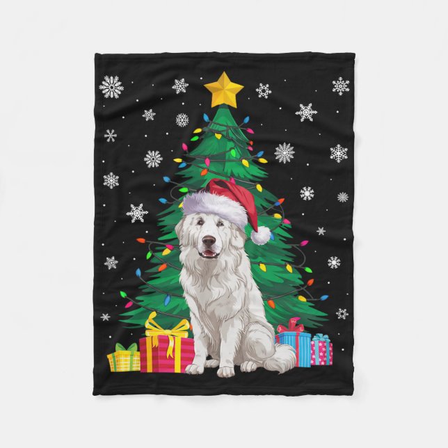Ugly Sweater Xmas Tree Lights Great Pyrenees Dog S Fleece Blanket (Front)