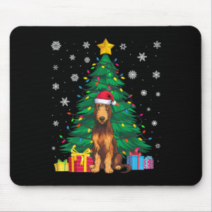 Ugly Sweater Xmas Tree Lights Irish Wolfhound Dog Mouse Pad